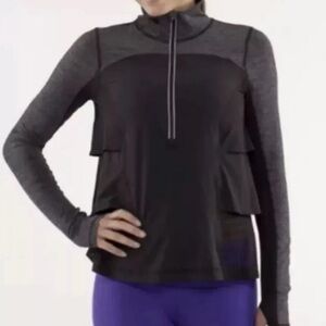 Lululemon Sunrunner Half Zip Tiered Black and Gray Long Sleeve Pullover SZ 8